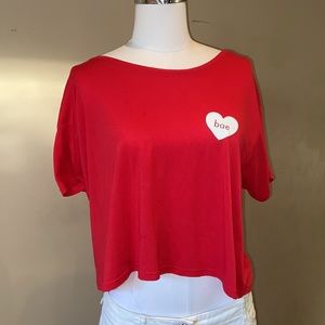 BCBG red crop top w/bae heart logo